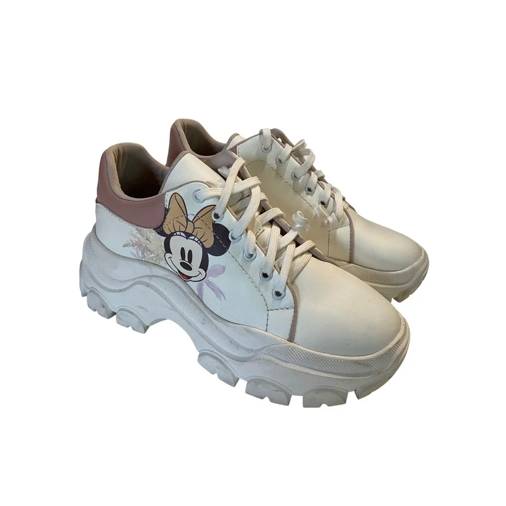 Kronikel Disney Mickey Minnie Mouse White Platform Chunky Lug Sole Sneakers 41